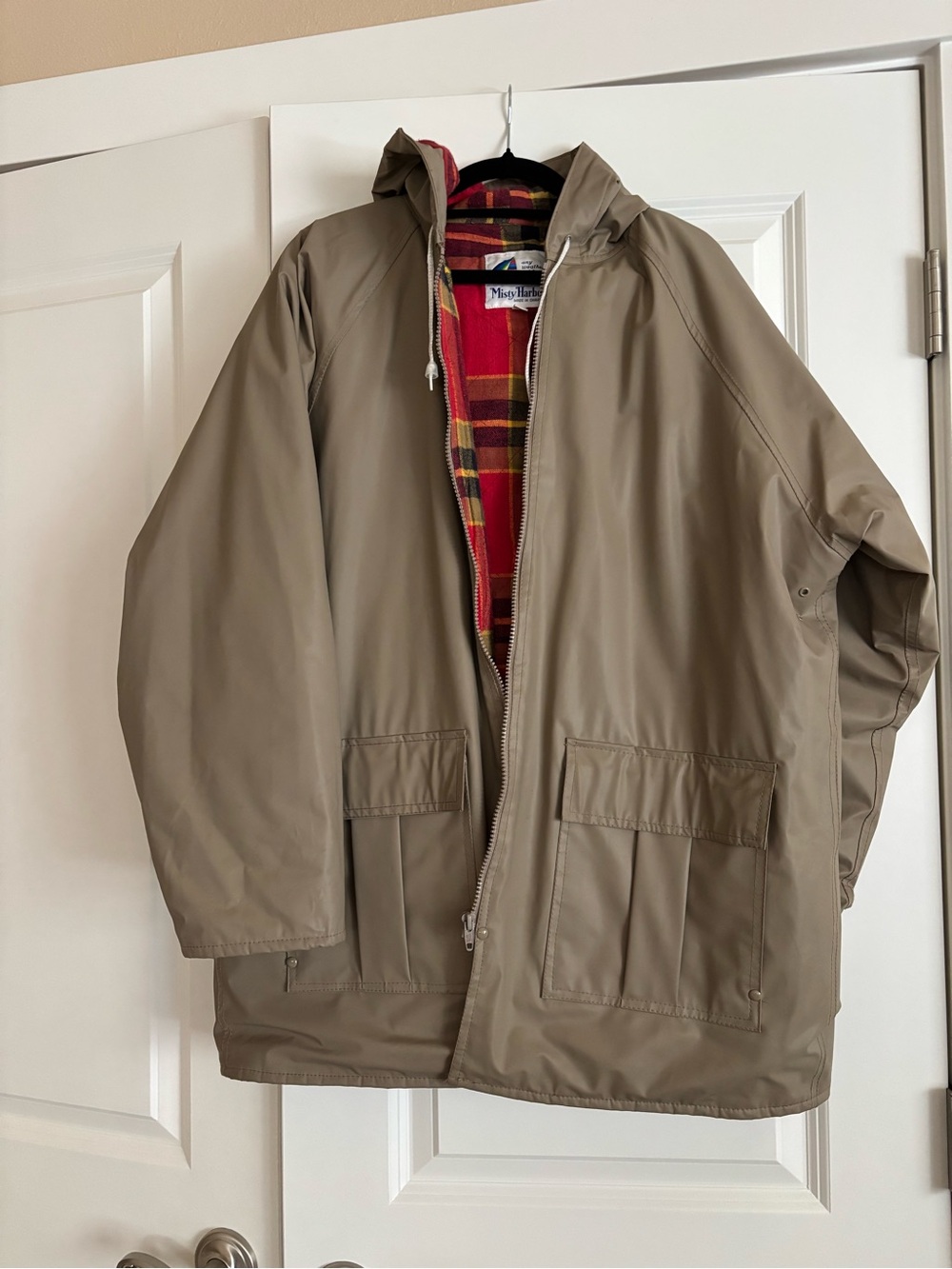 Vintage Misty Harbor Hooded Parka Jacket in Tan - Lined Plaid Interior